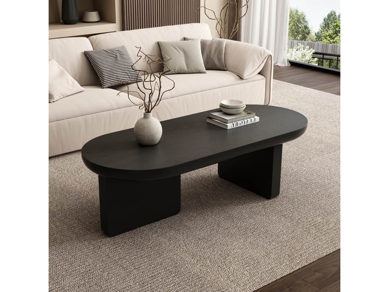 Table basse ovale moderne 119,7 x 49,8 x 35,5 cm table de salon conception à double jambe structure mdf noir EVARICH - Conforama B