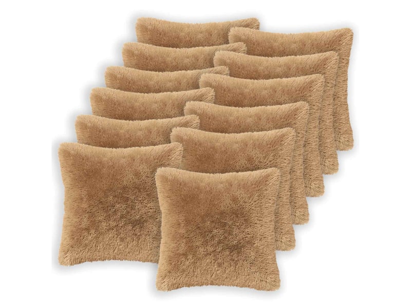  Lot de 12 coussins avec oreiller, coussins décoratifs heerlen taupe fleece pv cf50146  - Conforama A