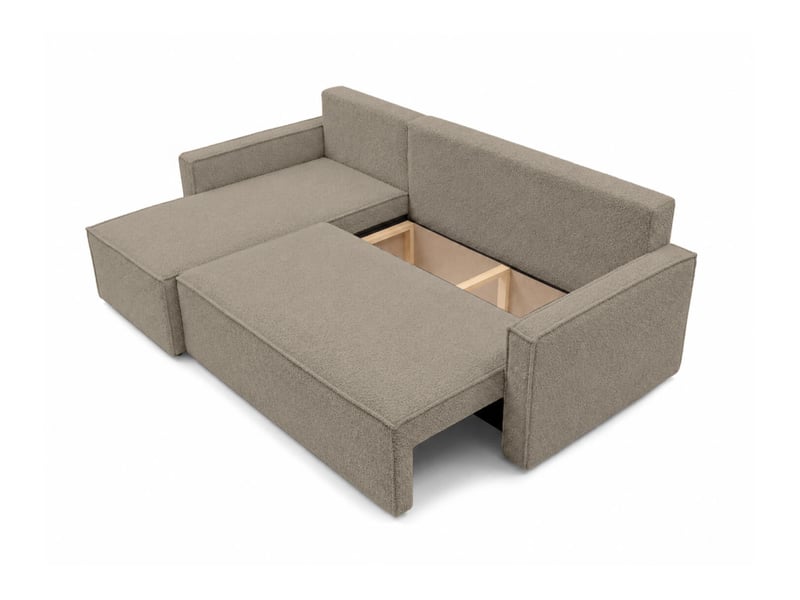  Farah - canapé d'angle reversible convertible 4 places accoudoirs slim en bouclettes texturées  - Conforama D