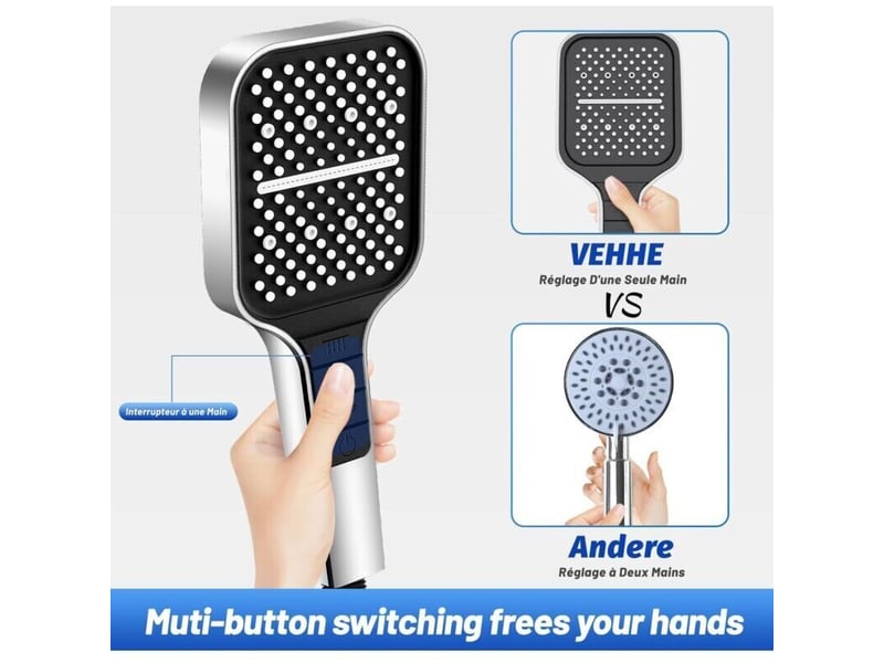  Pommeau de douche economie deau, pommeau de douche haute pression 7 modes avec bouton d'arrêt, grand douchette douche(argent)  - Conforama C