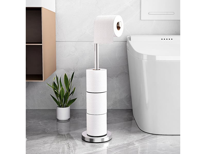  Support papier toilette 2en1, porte papier toilette et dérouleur papier toilette, acier inox 15x15x57cm  - Conforama C