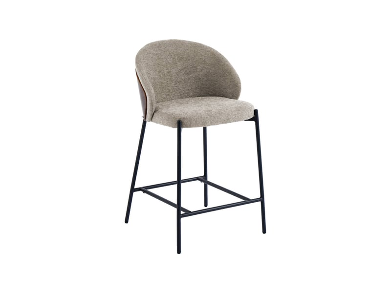  Lot de 2 tabourets de bar bois de peuplier teinté noyer. Acier noir et tissu texturé taupe - paul  - Conforama B