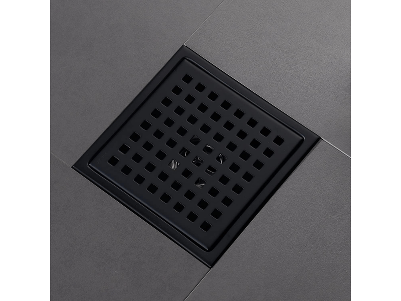  Évacuation de douche carrée de 6 pouces, noir mat, grille avec couvercle amovible, en acier inoxydable sus304  - Conforama B
