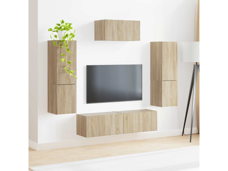  Ensemble meuble tv - banc tv - meuble de rangement 4 pcs chêne sonoma bois d'ingénierie  - Conforama D