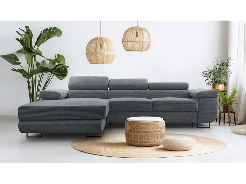  Canapé d’angle en velours côtelé arborio 280 cm gris foncé g Arborio - Conforama B