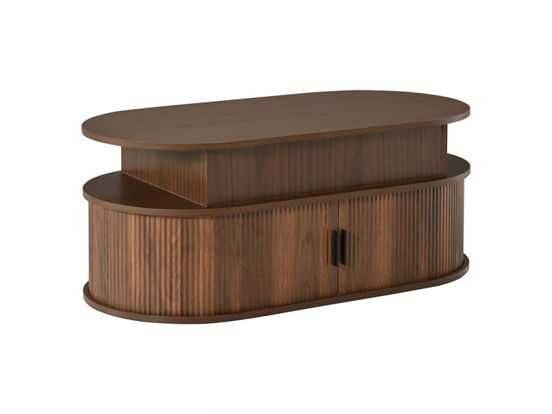 Table basse ovale relevable 100x50x40cm, hauteur réglable jusqu'à 55cm, grand rangement à volets et mécanisme hydraulique, effet noyer evarich - Conforama A