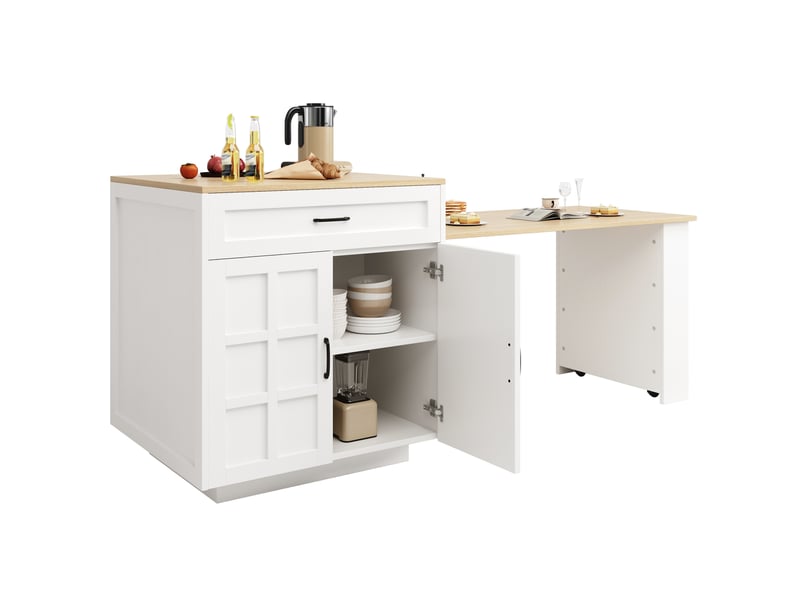  Îlot de cuisine extensible 133x202 cm avec rangement mdf blanc  - Conforama B