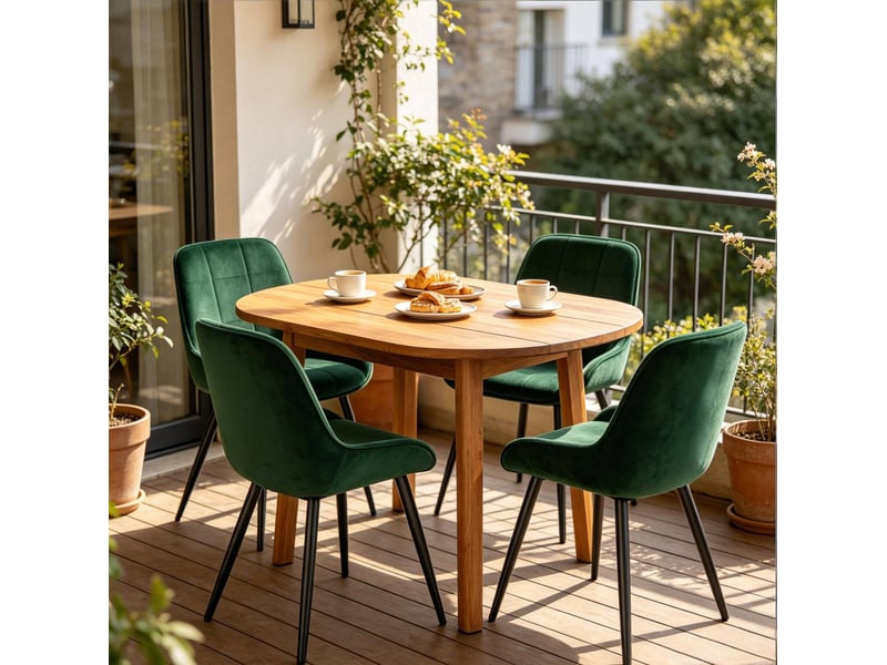  Lot de 4 chaises de salle à manger 52.5×43×81.5cm dossier galbé cadre acierlique vert foncé  - Conforama B