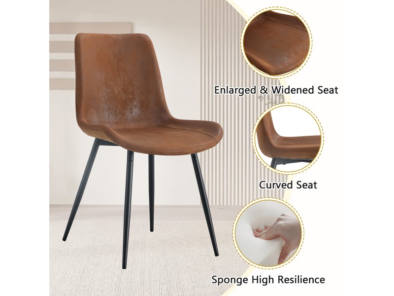  Ensemble table à manger rectangulaire 160 cm avec 4 chaises, étagère intégrée, plateau mdf, tissu marron et métal noir  - Conforama W