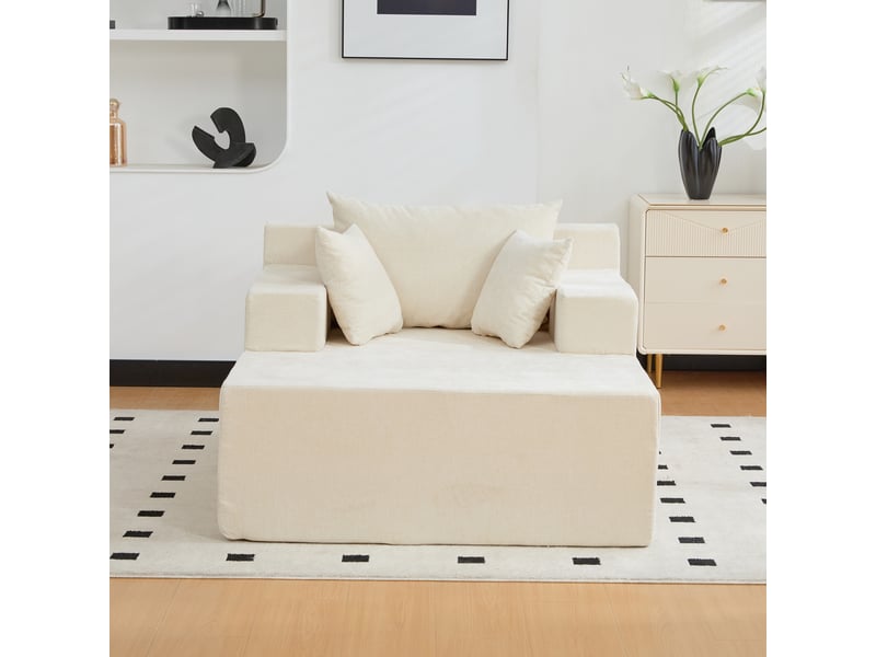  Canapé modulable en chenille – mousse haute résilience 30d – base antidérapante – beige  - Conforama D