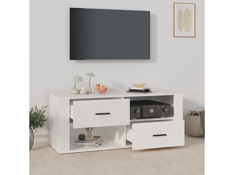  Meuble tv - banc tv - meuble de rangement blanc 100x35x40 cm bois d'ingénierie  - Conforama C