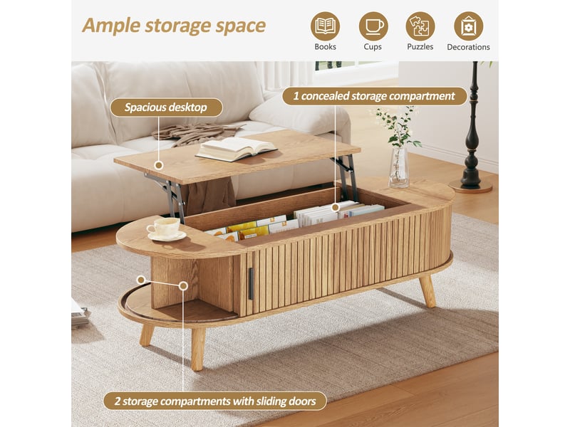 Table basse de salon, avec rangement, 120 x 50 x 39,5 cm, en bois, pour salon, pour maison et appartement, pour usage quotidien - Conforama W