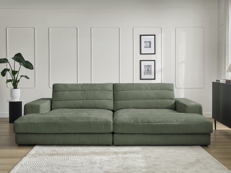 Bobochic canapé droit fixe 4 places sierra assise profonde tissu texturé vert SIERRA - Conforama D