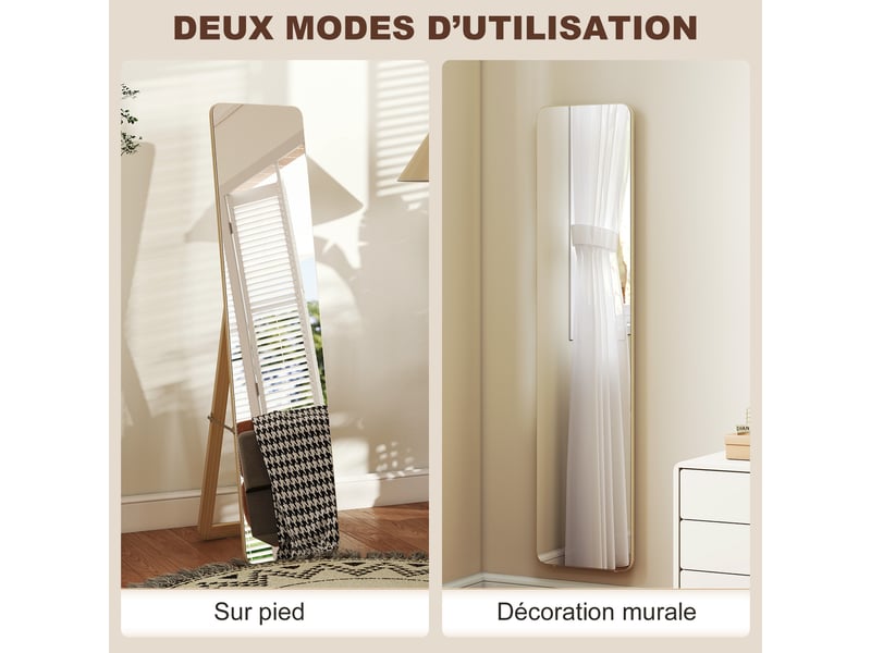  Miroir sur pied et mural rectangulaire bois naturel dim. 37l x 43l x 156h cm  - Conforama E
