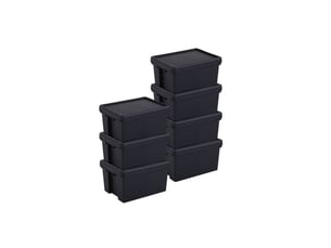 Lot 7 boîtes stockage en plastique noir 29 x 38,5 x 21,5 cm 16l