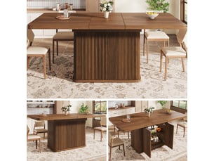 Table extensible effet bois foncé avec rangement, 140 à 180 cm
