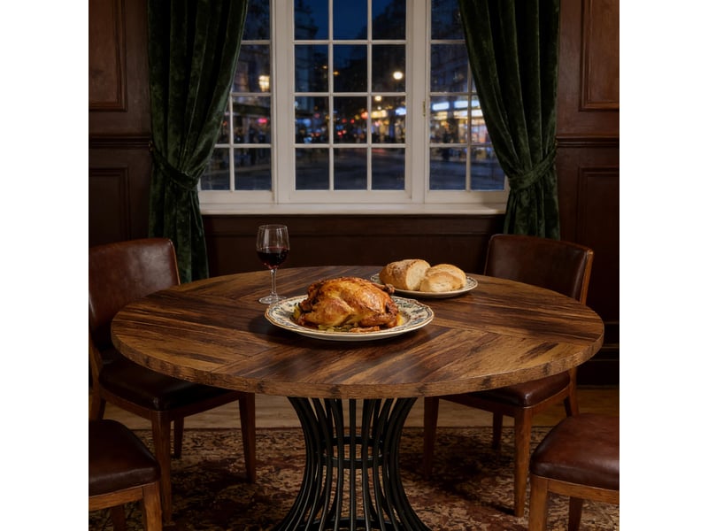  Table à manger ronde,119x119x76,5 cm,mdf métal,noir et marron rustique  - Conforama E