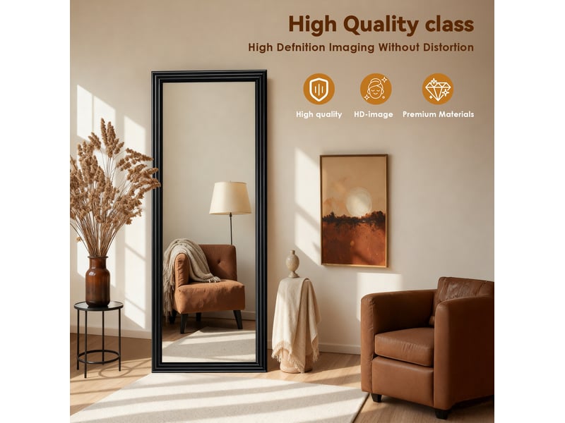  Miroir plein pied 160x50 cm avec cadre en bois, support métal réglable, noir  - Conforama E