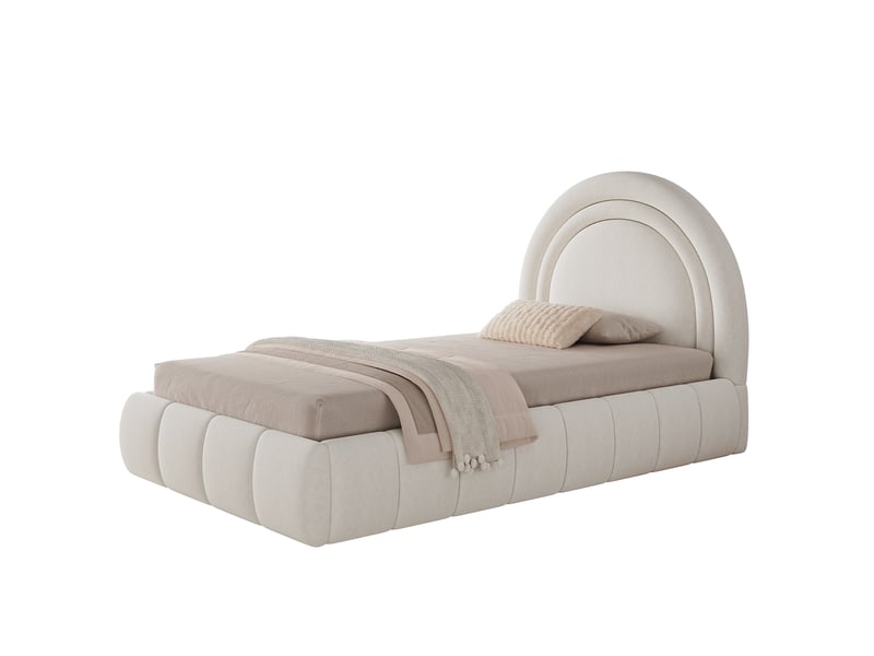  Lit coffre enfant simple 90×200 cm, rangement et tête rembourrée - okmyhome- en velours beige, sans matelas  - Conforama A