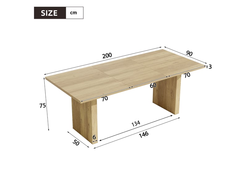  Table à manger extensible 140200 x 90 cm – chêne clair – 6 à 8 personnes, allonge centrale  - Conforama C