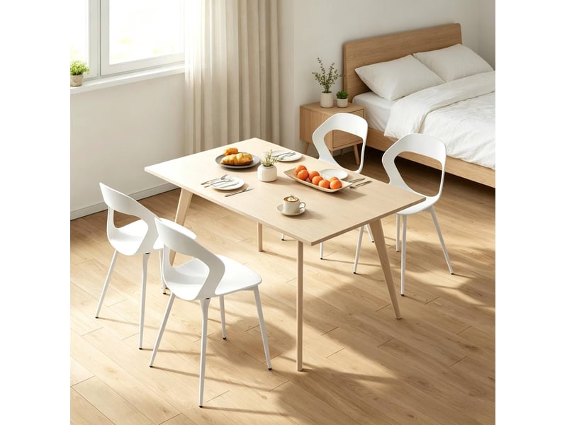  Chaise de salle à manger lot de 4 avec dossier ergonomique ajouré et pieds métalliques en polypropylène blanc  - Conforama E
