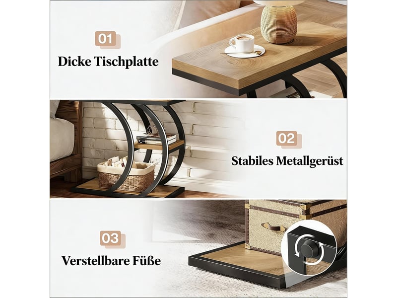  Table d'appoint c,60x30x58,5 cm,3 niveaux,métal,noir et marron  - Conforama D