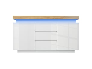 Buffet laqué blanc 2 portes, 3 tiroirs, led - contrôle par appli, rangement salon et chambre, 81x140x39 cm