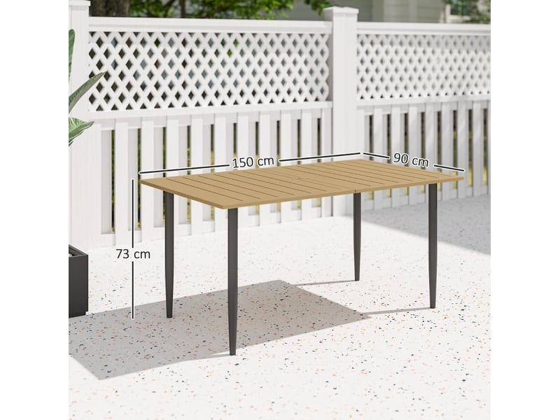  Table de jardin 150 x 90 x 73 cm marron en métal, 6 personnes avec trou pour parasol résistant aux intempéries  - Conforama C