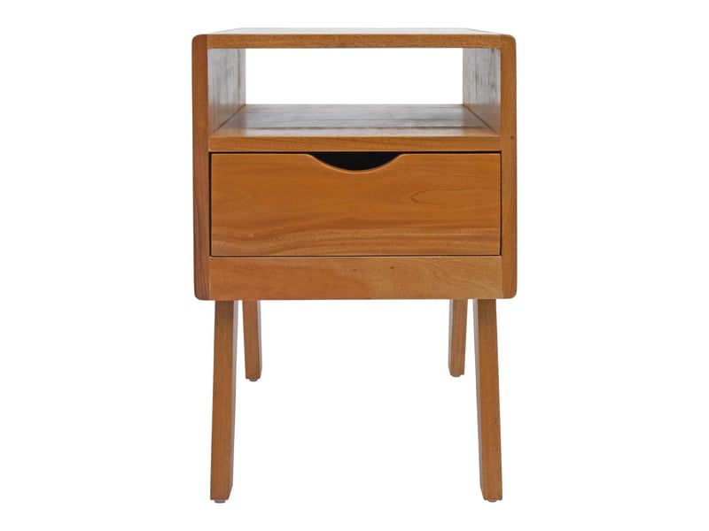  Table de chevet avec tiroir et compartiment ouvert finition résistante bois d’acajou naturel 04_0009144  - Conforama E