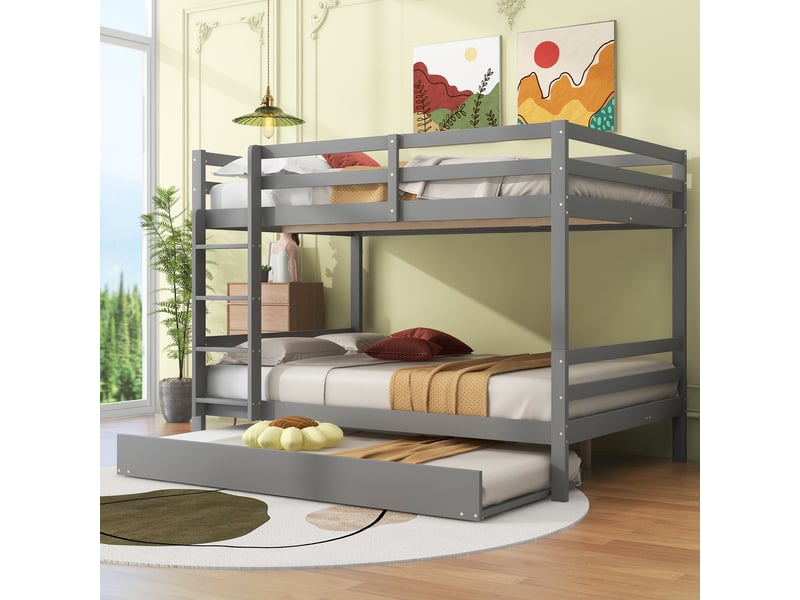 Lit superposé enfant avec lit gigogne, 140 x 200 cm, gris, structure en pin et mdf avec escalier - Conforama D