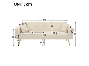 Canapé convertible bouclette beige, canapé lit 2 places avec dossier inclinable et pieds dorés, canapé beige 175 cm.