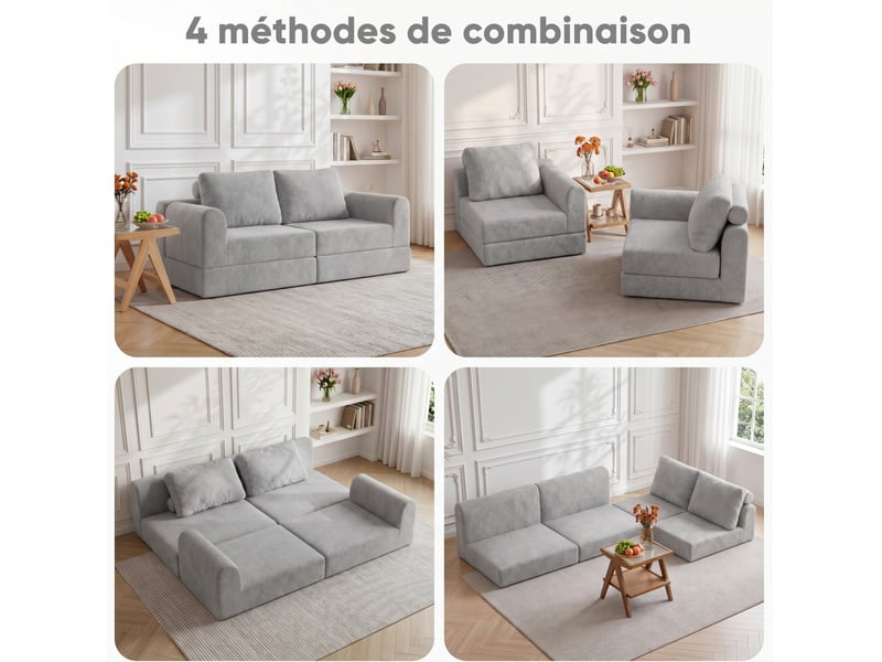  Canapé pliant modulable 2 places en flanelle gris 160x80x78 cm  - Conforama B