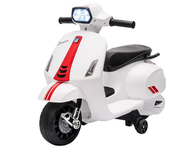  Moto électrique pour enfants avec permis vespa, batterie rechargeable 6v, roues et phares, 2-4 ans, blanche  - Conforama B