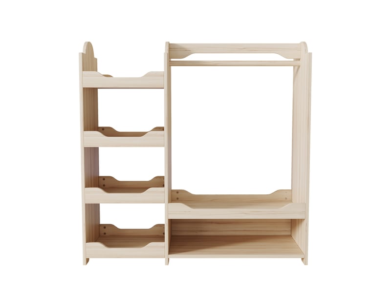  Portant enfant 110x39x110 cm | 4 étagères ouvertes, tringle à vêtements, rangement pour chambre d'enfant, bois naturel  - Conforama R