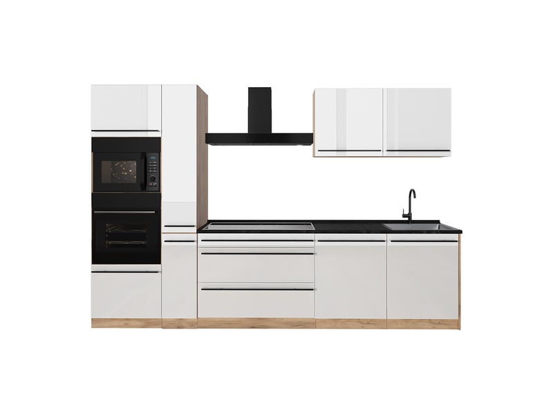 Vicco cuisine, blanc haute brillancechêne doré, 310cm plan de travail anthracite - Conforama A