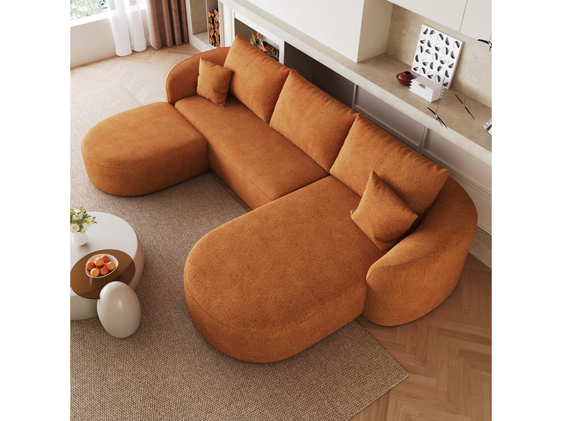 Canapé d'angle droite 3 places en u canapé modulable canapé compressé en chenille avec méridienne et pouf, orange  - Conforama D
