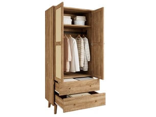 Armoire 2 portes avec penderie et 2 tiroirs, mdf, coloris natural walnut, 80 x 50 x 180 cm