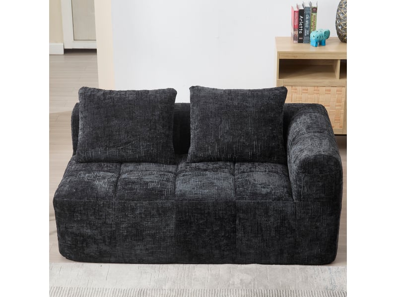  Canapé 2 places 158x90x60 cm, avec coussin et poches latérales, prêt à poser, finition tissu noir  - Conforama D