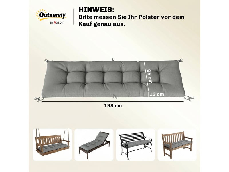  Coussin de palette amovible avec sangles de fixation, compatible avec la plupart des chaises longues, 198 x 65 x 13 cm, gris clair  - Conforama E