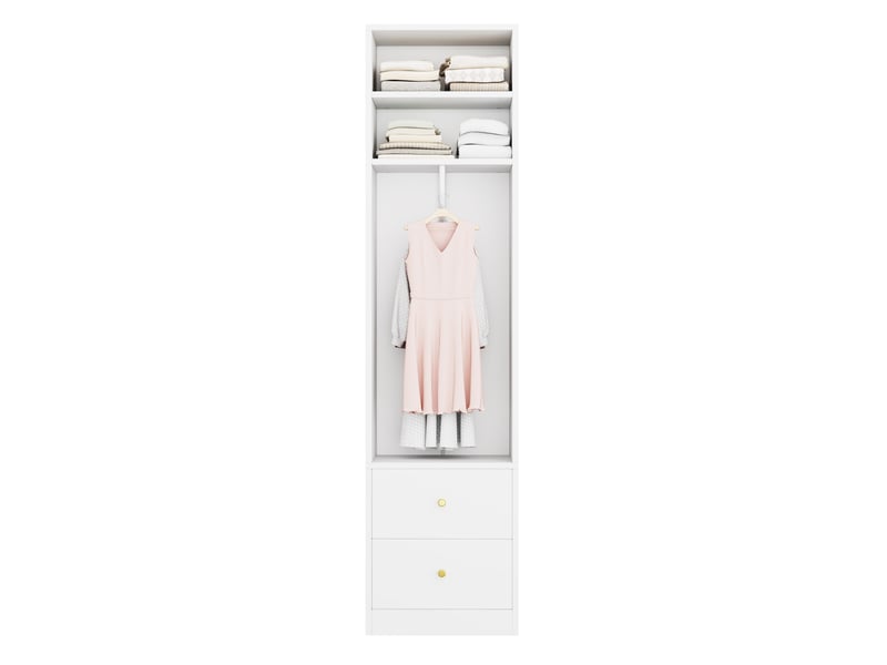  Armoire étroite 50x30x200 cm, penderie ave 2 tiroirs, 1 tringle, 2 compartiments, armoire haute, blanc  - Conforama A