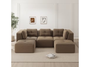 Canapé panoramique modulable 3 places velours côtelé marron – 297 x 177 x 69 cm