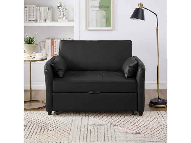  Canapé-lit convertible modenvie 2 places 122 x 83 x 82 cm dossier réglable 3 positions pu déperlant noir antique  - Conforama E