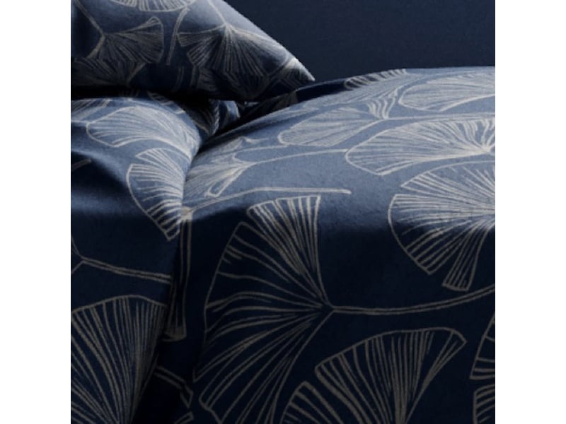 Parure housse de couette 260x240cm + 2 taies motif feuillage ginko bleu et gris 100% coton - edonie EDONIE - Conforama C