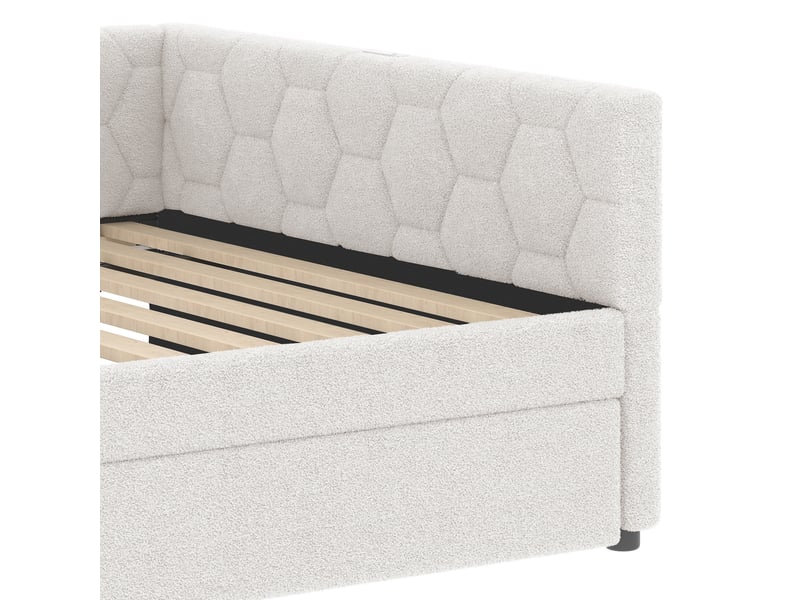  Lit gigogne 140x200 cm, lit enfant, ports usb et type-c, lampe intégrée, sommier, velours, blanc, sans matelas  - Conforama R