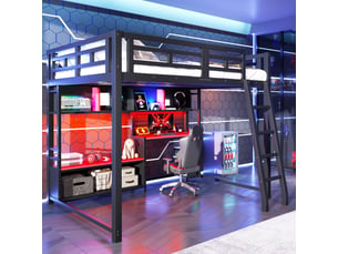 Lit mezzanine 140x200 cm <strong>HAVRYA</strong>  <strong></strong> coloris noir