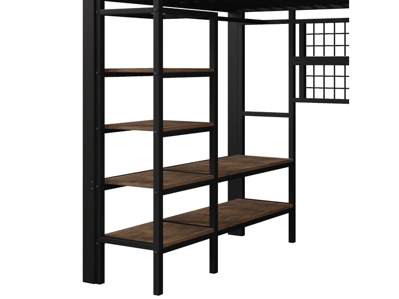  Lit mezzanine 140 x 200 cm avec cadre en métal, éclairage led contrôlé par application, rangements, noir  - Conforama W