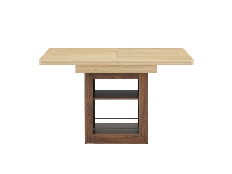 Table à rallonges imitation bois, noyer, en mdf, avec tablette intégrée, couleur naturelle - Conforama A