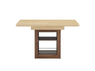 Table à rallonges imitation bois, noyer, en mdf, avec tablette intégrée, couleur naturelle