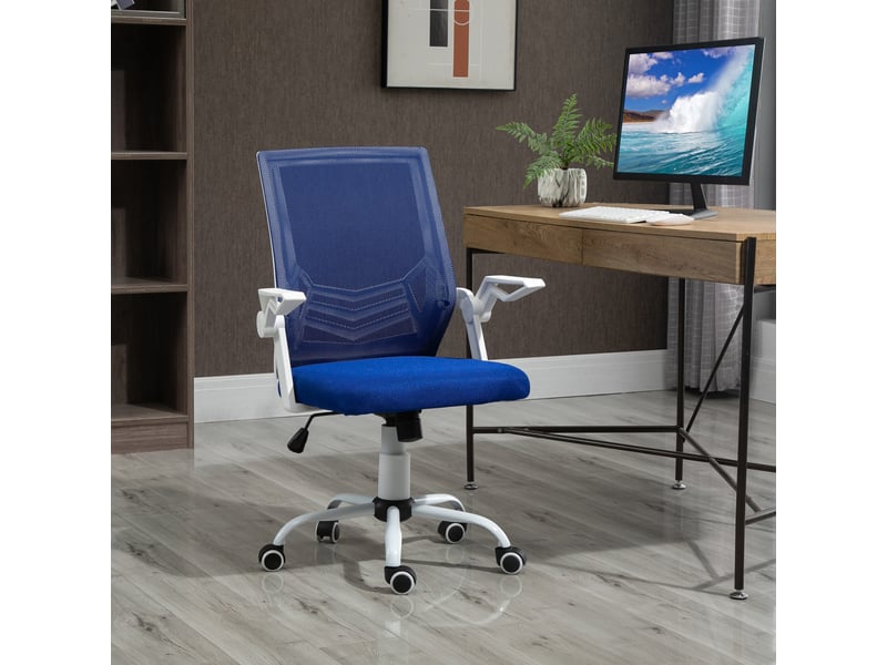  Chaise bureau ergonomique, lombaire, accoudoirs rabattables, maille respirante, max 120 kg, bleue.  - Conforama D