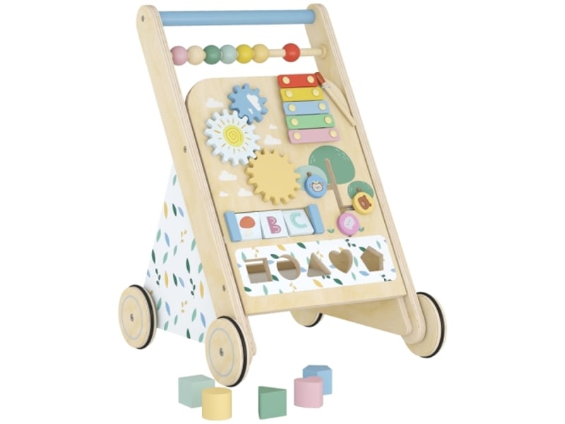 Trotteur bébé en bois, aide à la marche réglable, roues avec vitesse ajustable, blocs, dès 18 mois - Conforama A